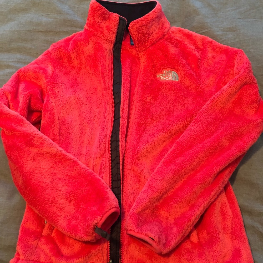 North face pink fuzzy jacket